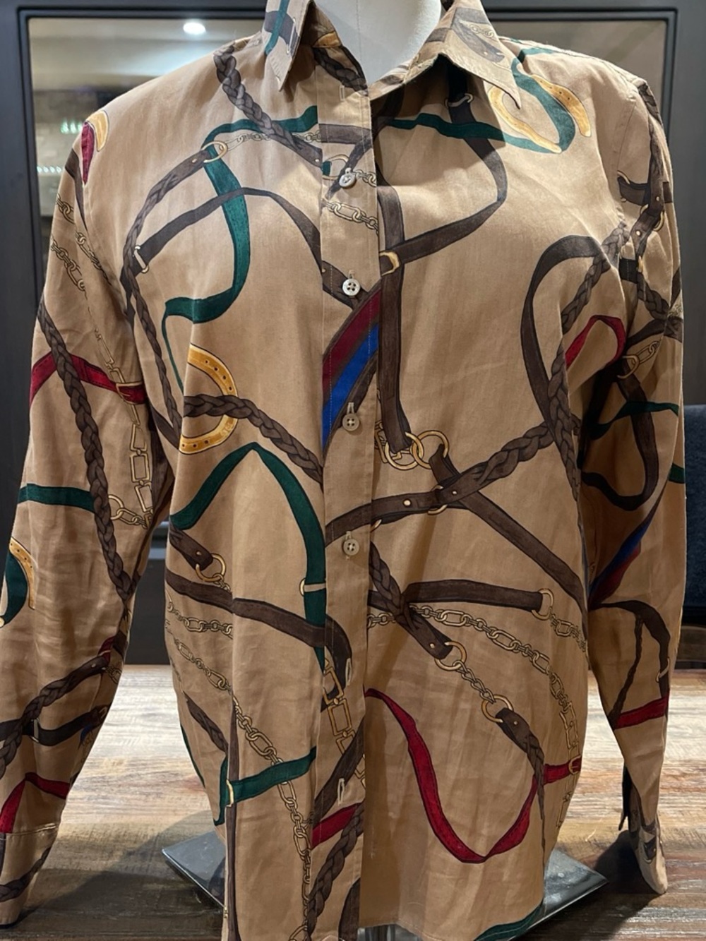 Ralph Lauren Brown Button-Down Shirt with Multicolor Equestrian Accents